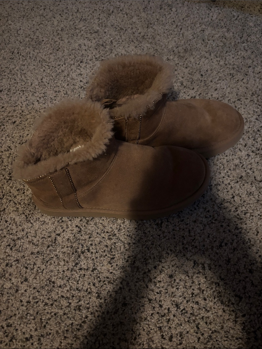 Womens UGG Plush Slip-On Slippers in Tan